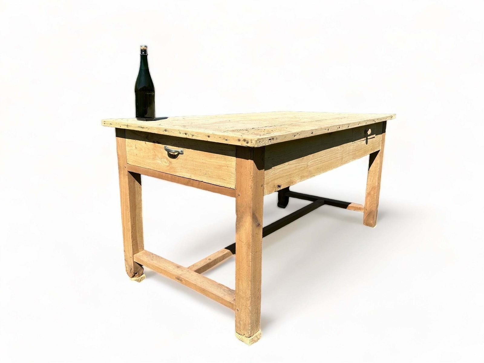 Antique French Provincial Farmhouse Elm Preparation Table Kitchen Island/Console Circa 1850 photo vinterior