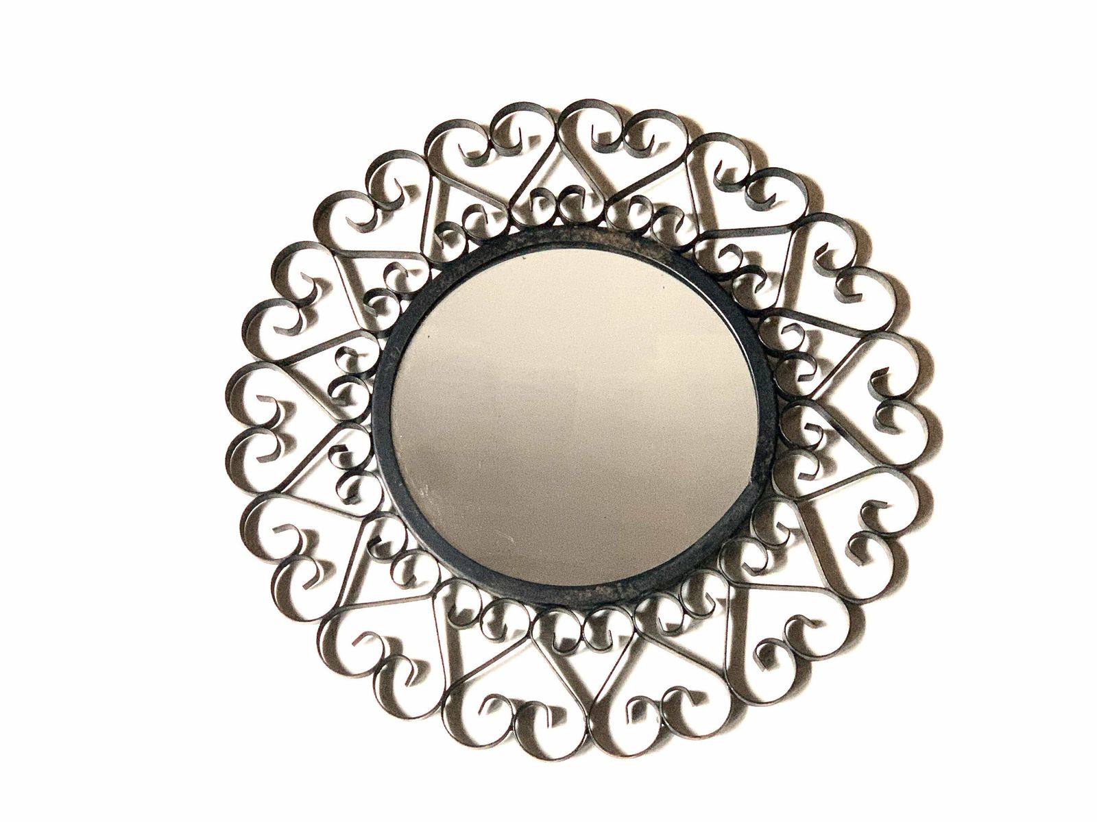 French Chaty Vallauris Wall Sunburst Mirror 1950s Bathroom Boho Chic Bohemian Folk France French Riviera Wall Hanging Metal Frame Rustic