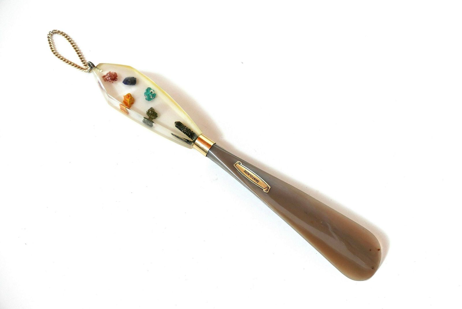 Bakelite And Resin Shoehorn, Mineral Inclusions, Saint Claude Guadeloupe, 1970s / Boho Chic, Bohemian, Folk