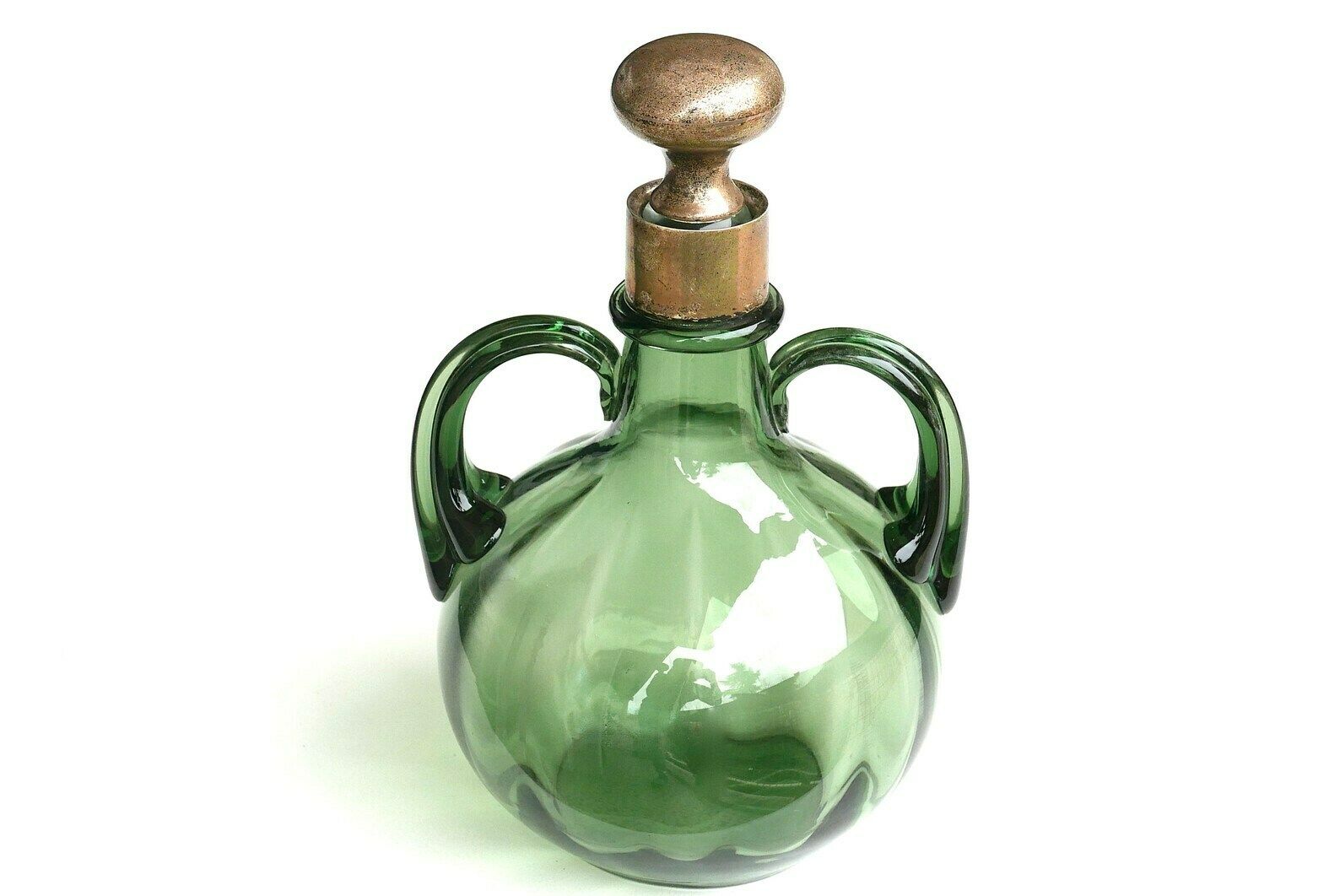 John Grinsell And Sons Green Glass Carafe, Birmingham / Silvered , England, English