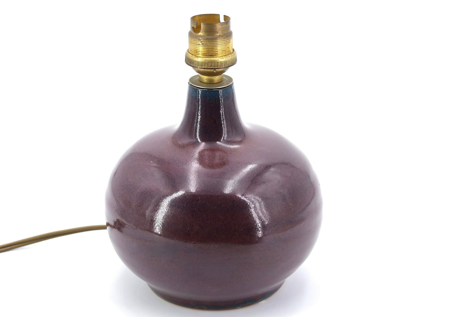 Lampe de table française en céramique violet foncé, abat-jour en soie, années 1970 / Boho Chic, Folk, Country photo 310.0