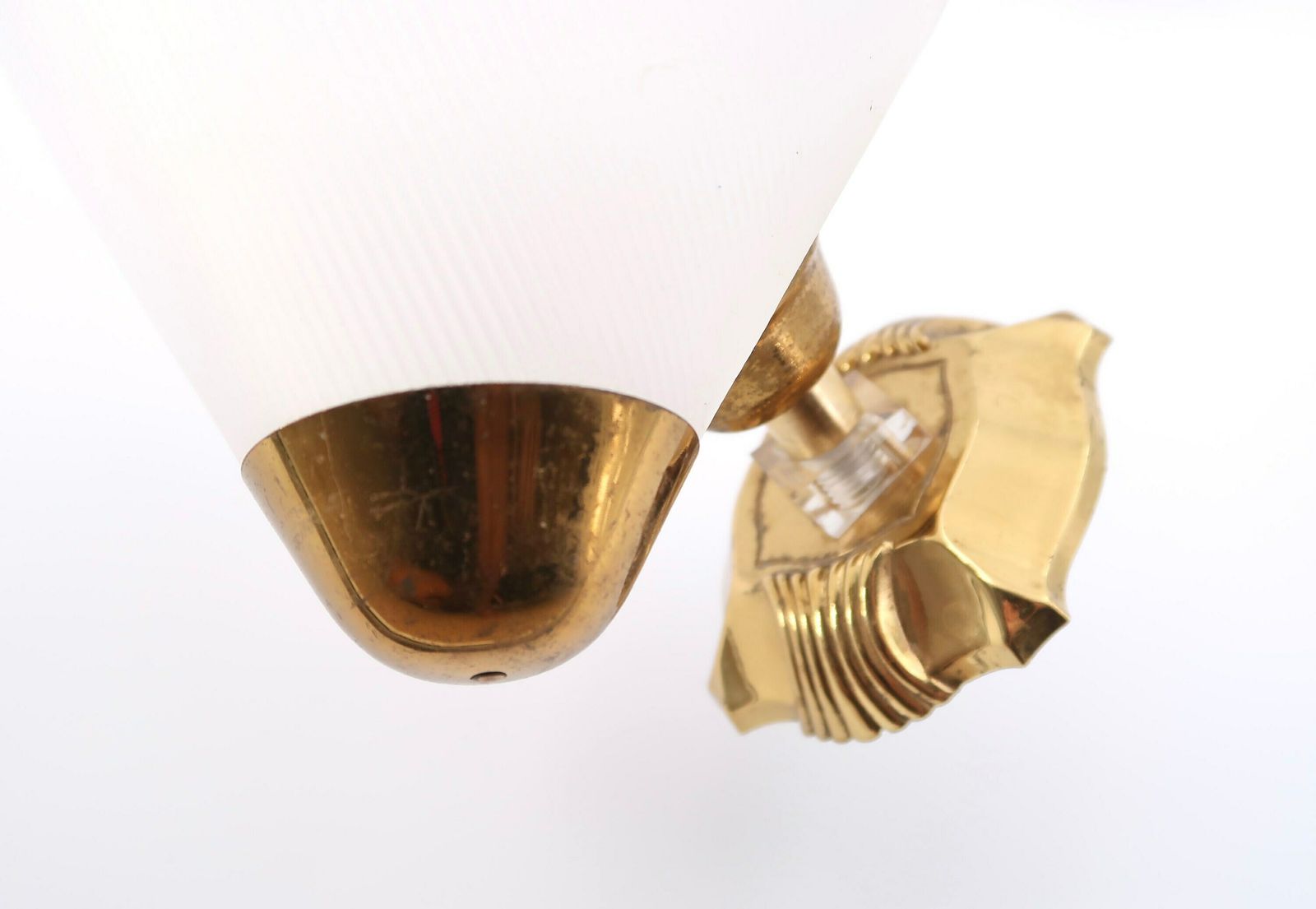 Paar Franse Modernistische Wandlampen, Wit En Messing, Ca. Jaren 1950 / Mid Century Modern Lamp Verlichting Messing Atomic Lunel Arlus photo Verlichting