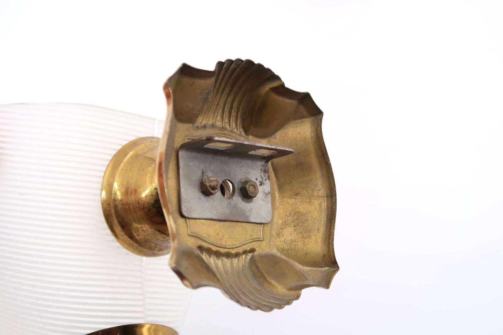 Pair Of French Modernist Sconces, White And Brass, 1950s / Mid Century Modern Light Lamp Lighting Brass Atomic Lunel Arlus photo vintage