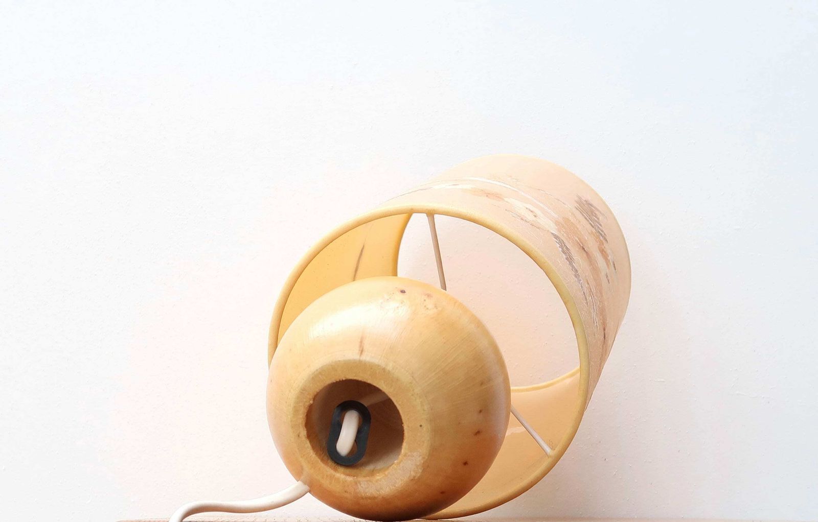 French Wooden Table Lamp, Herbarium Shade, 1970s / Pastel, Pale, Minimalist, Boho Chic, Folk photo buy