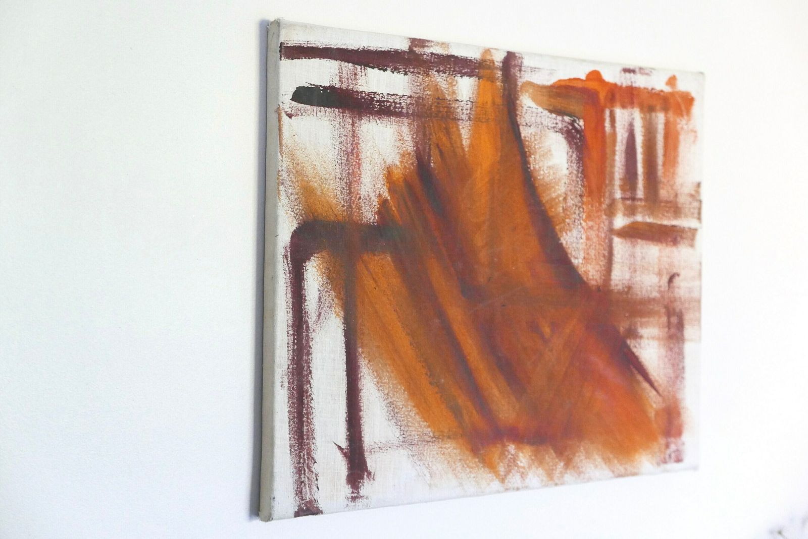 French Abstract Painting, 1960s / Orange, Brown, Vintage, Abstraction photo furniture
