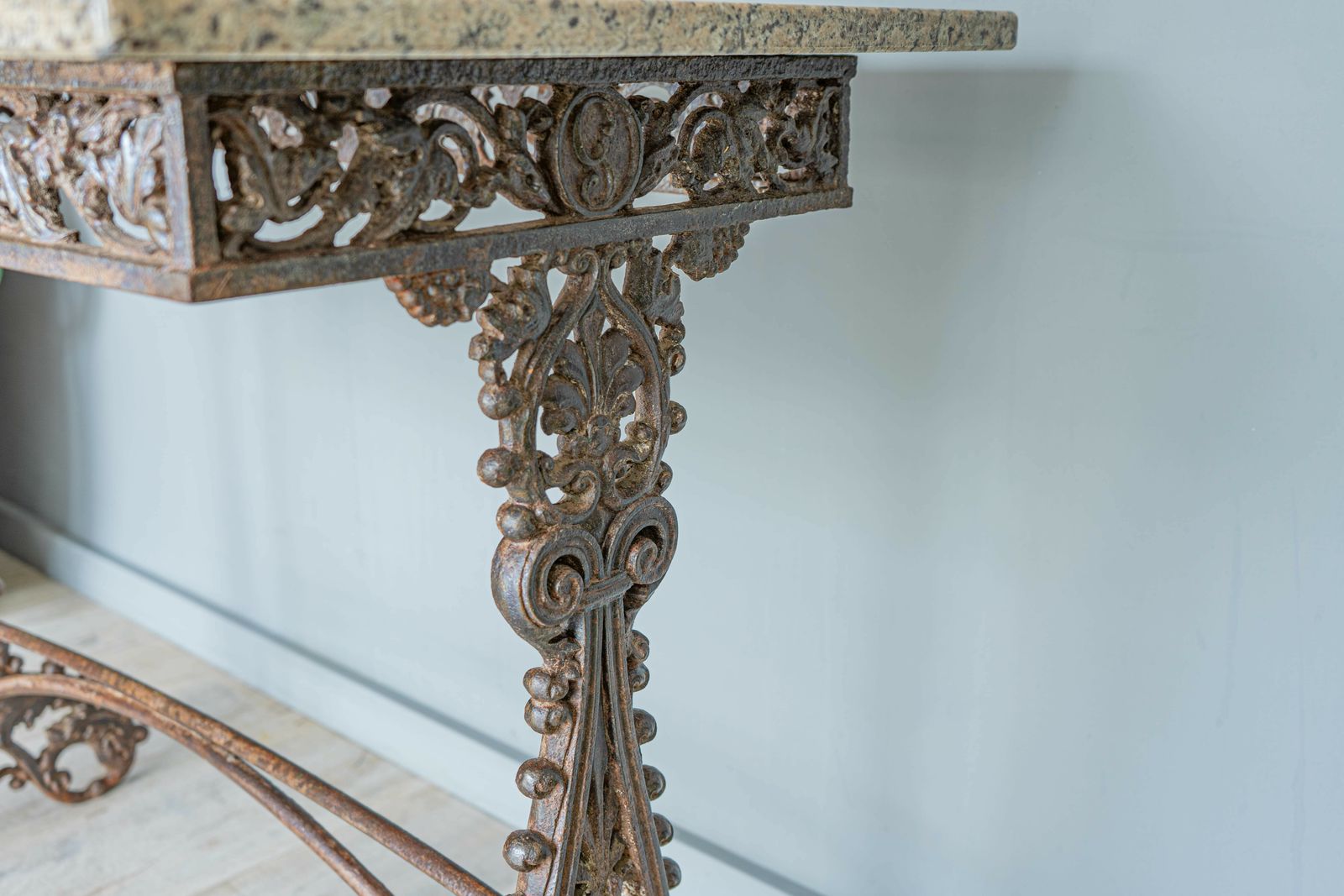 Antique Marble Topped French Iron Table photo for sale