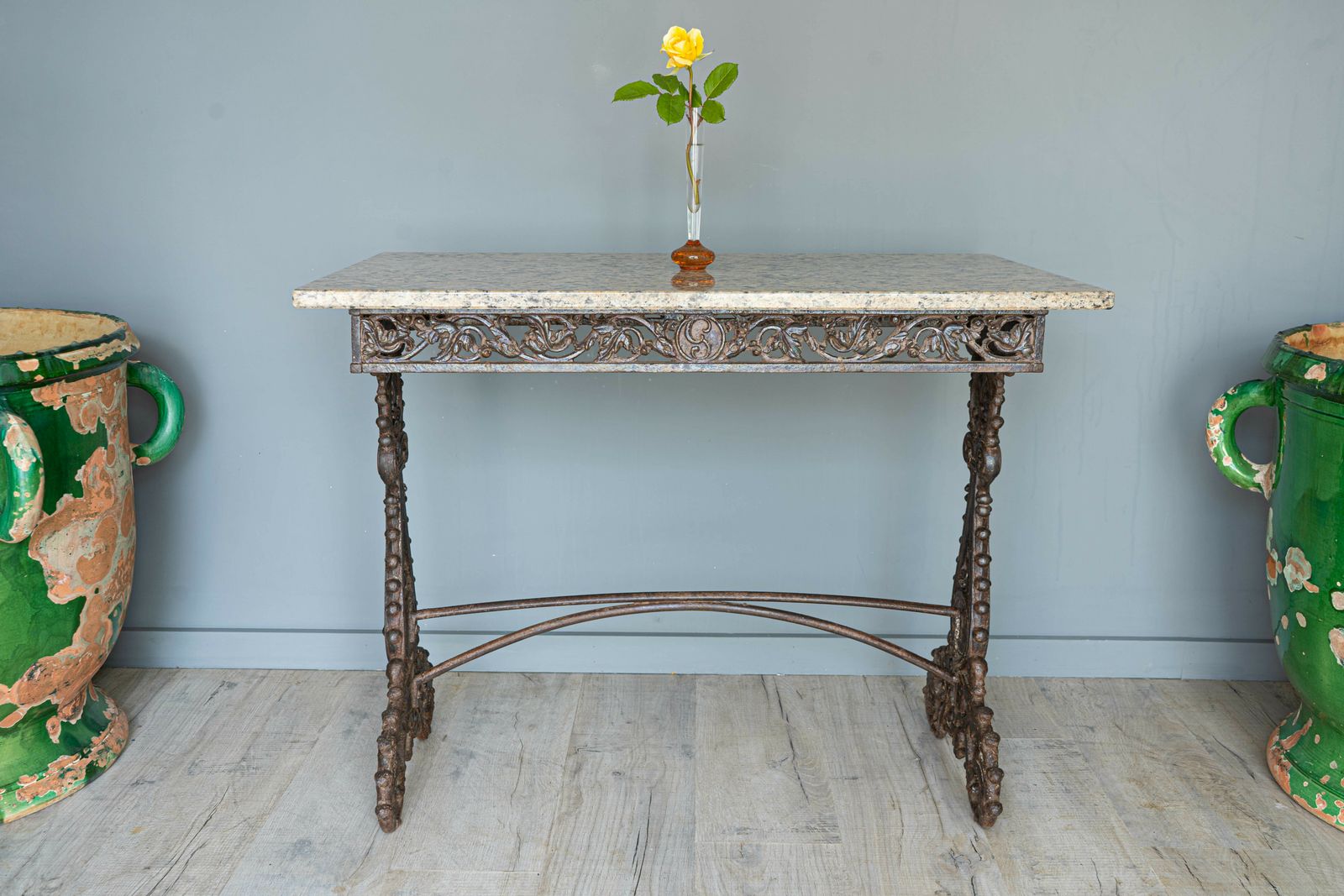 Antique Marble Topped French Iron Table