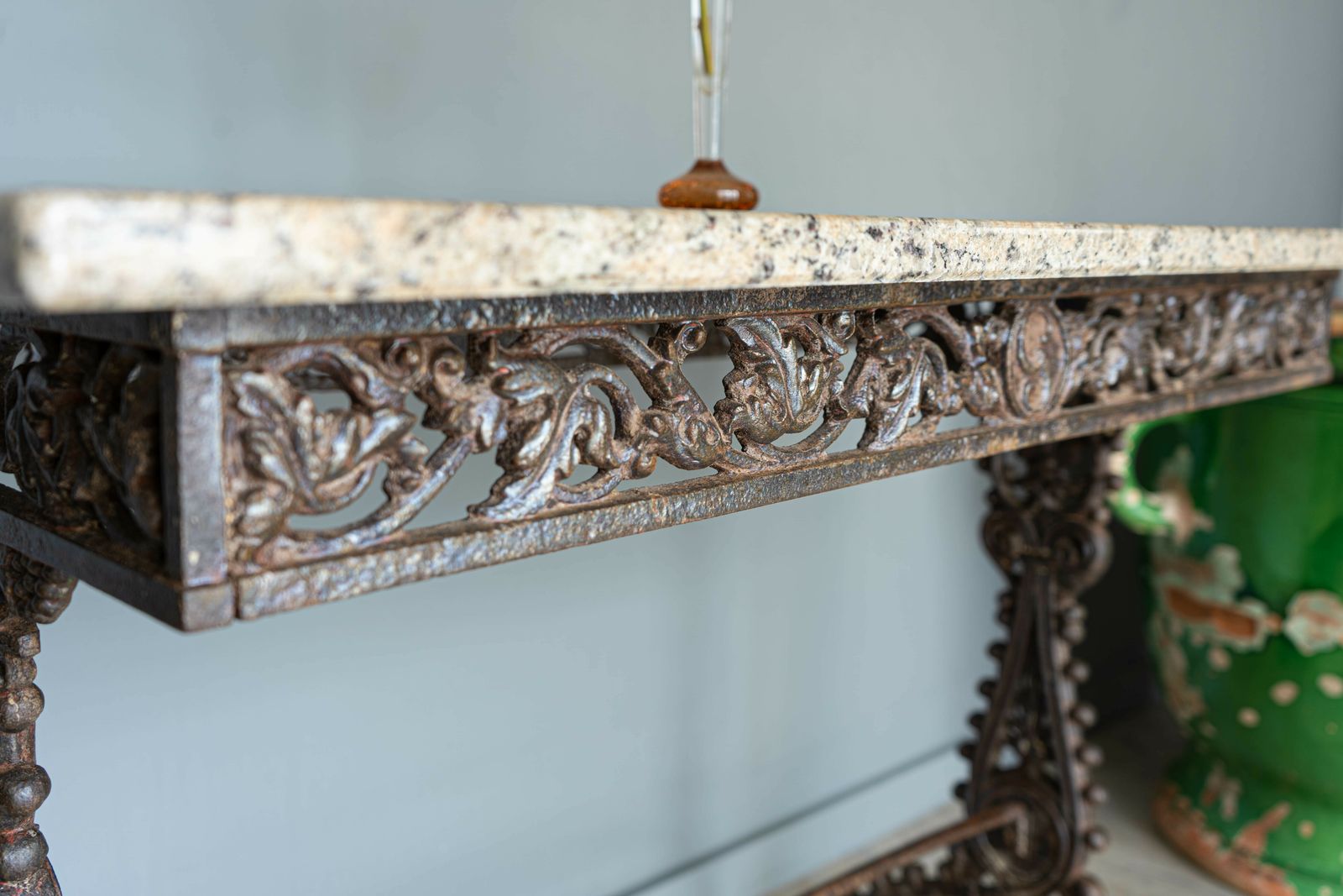 Furniture Antique Marble Topped French Iron Table photo