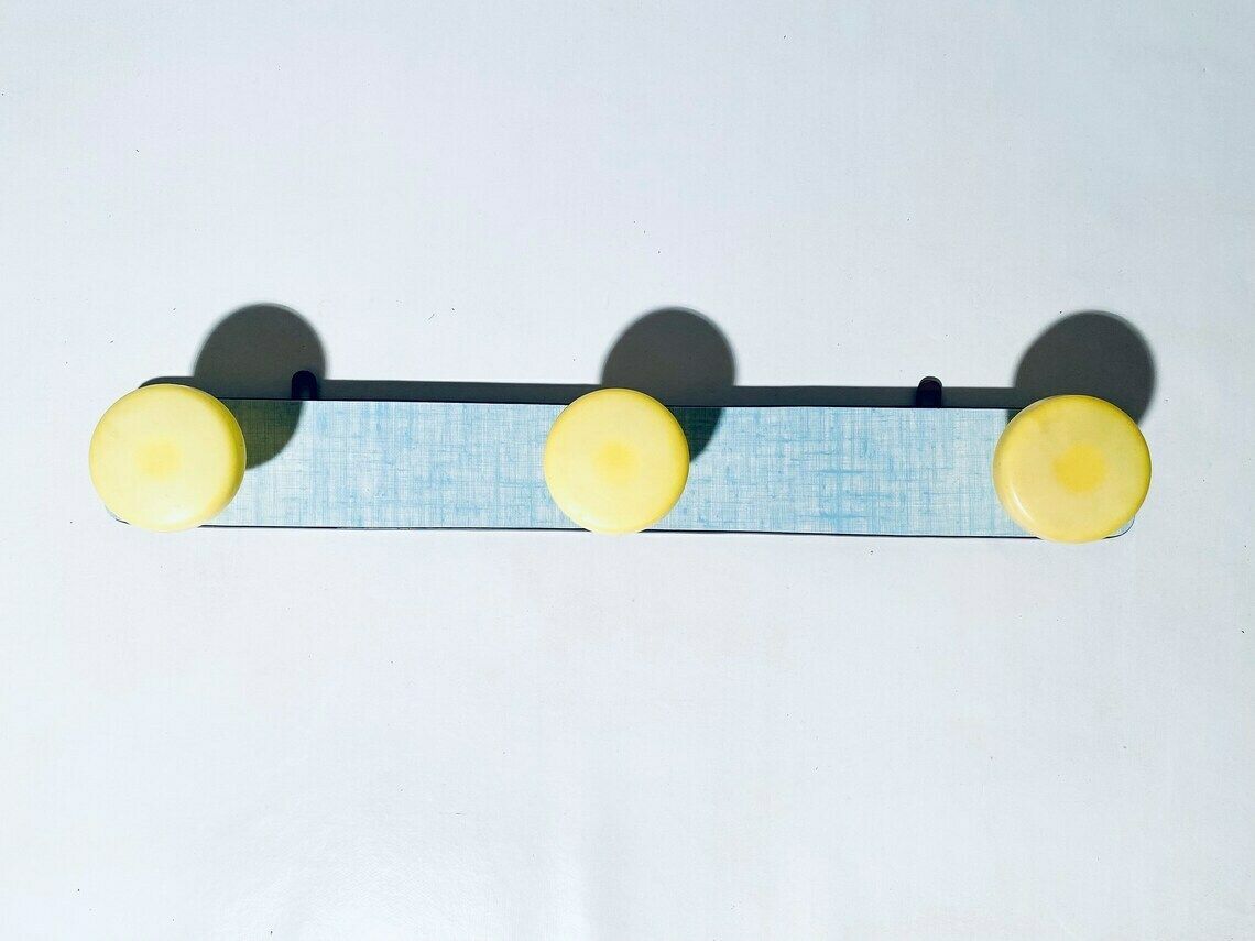 Vintage Pastel Yellow And Green Clothes Rack Hooks  1950s 60s Vintage Interior photo furniture