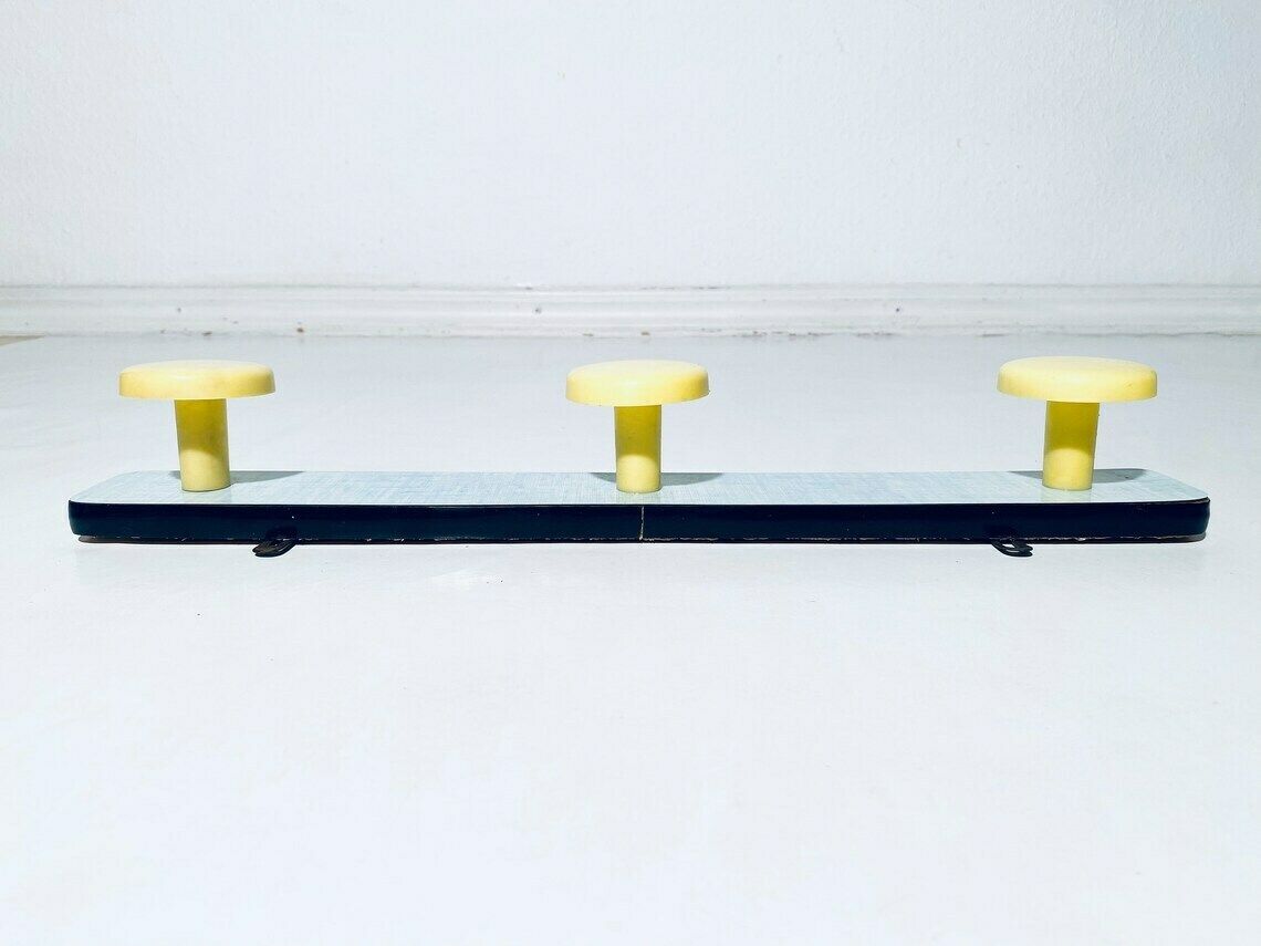 Vintage Pastel Yellow And Green Clothes Rack Hooks  1950s 60s Vintage Interior photo Furniture