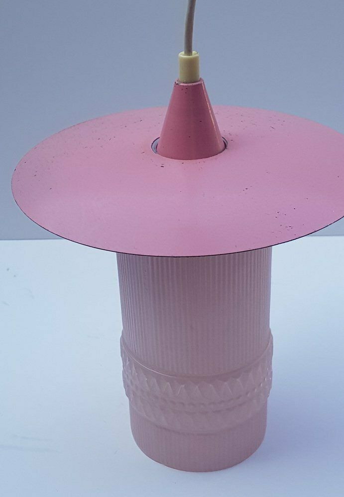 Mid Century Pink Glass Ceiling Lamp With Metal Shade photo furniture