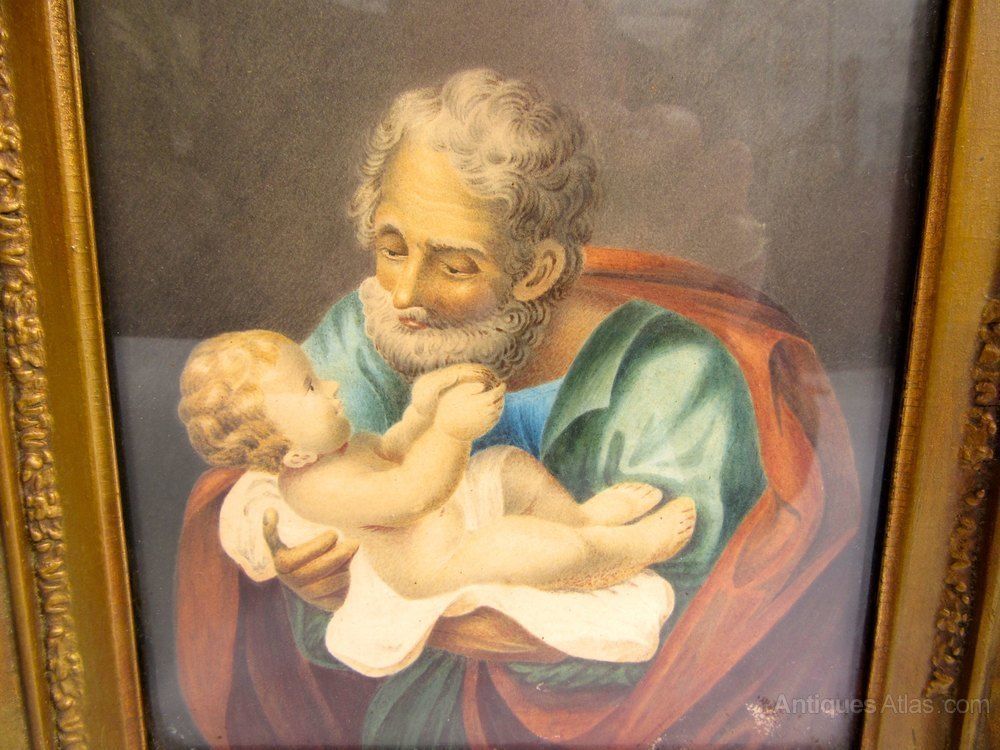 Victorian Picture Of Old Man Cradling A Baby photo for sale