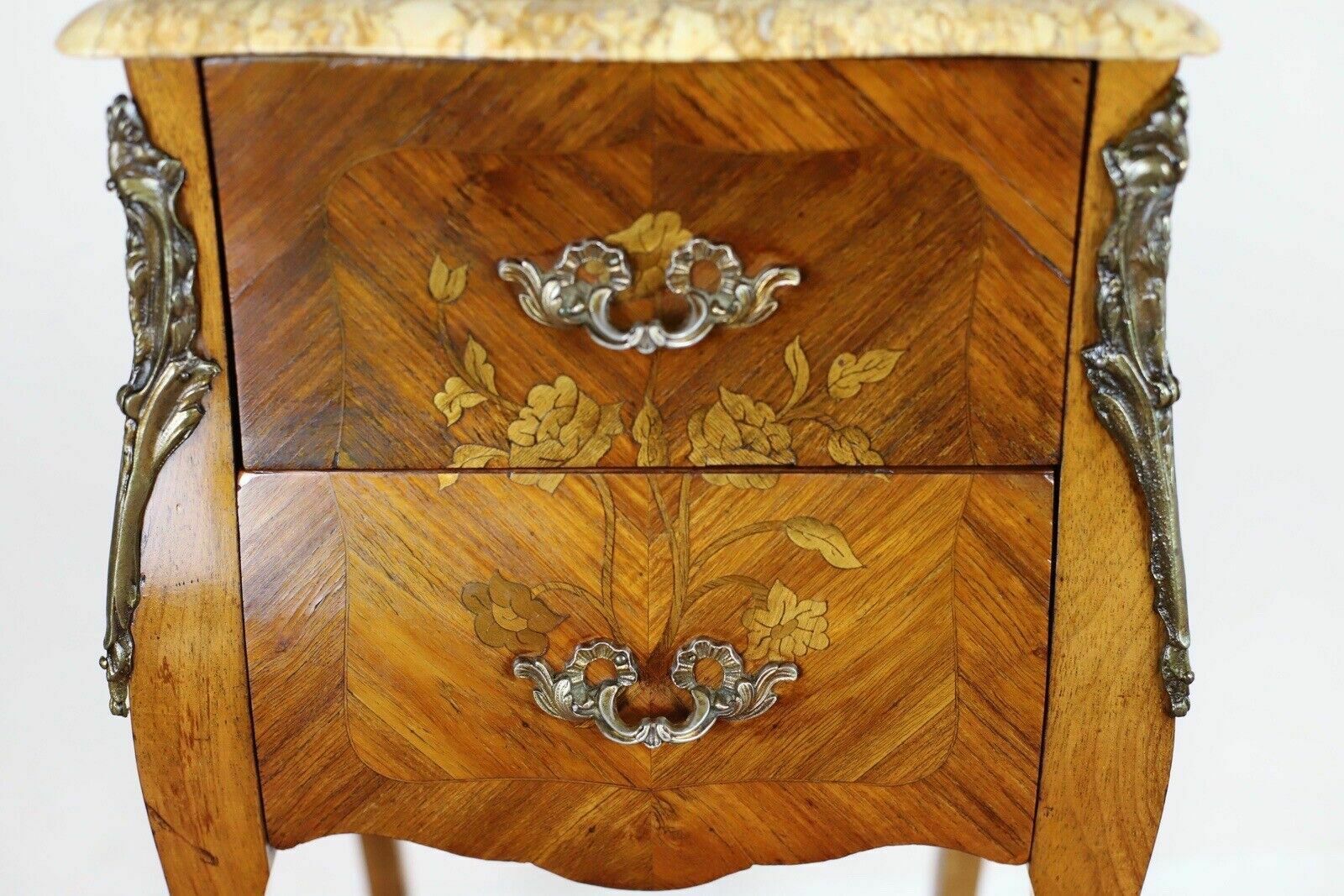photo buy Antique Louis XV French Marquetry Marble Nightstands