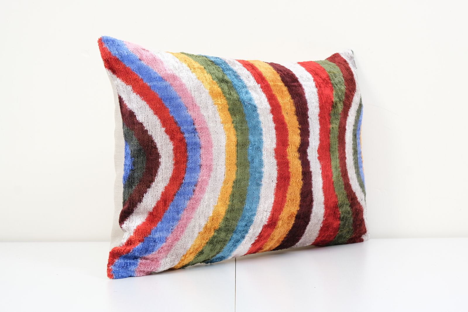 16" X 24" Colorful Ikat Velvet Pillow   Lumbar Silk Cushion Cover   Simple And Plain Turkish Pillowcase photo furniture
