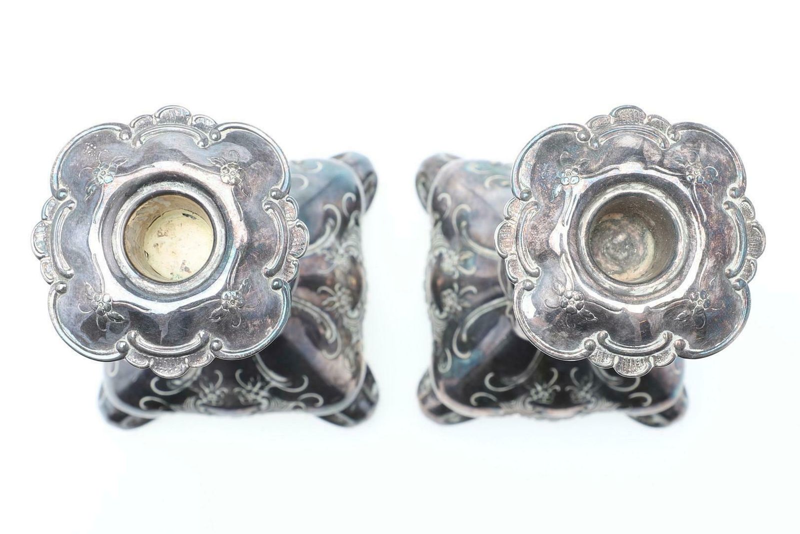 Pair Of Candle Holder Sterling Silver Antique Rococo Style Candlesticks, 1937s photo Home Decor