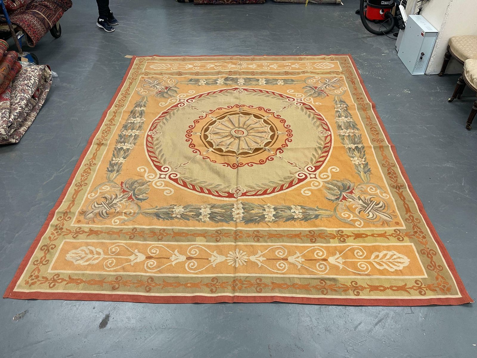 Gold Aubusson Rug Exclusive Area Rug Handwoven Wool Needlepoint For Home Decor photo vinterior