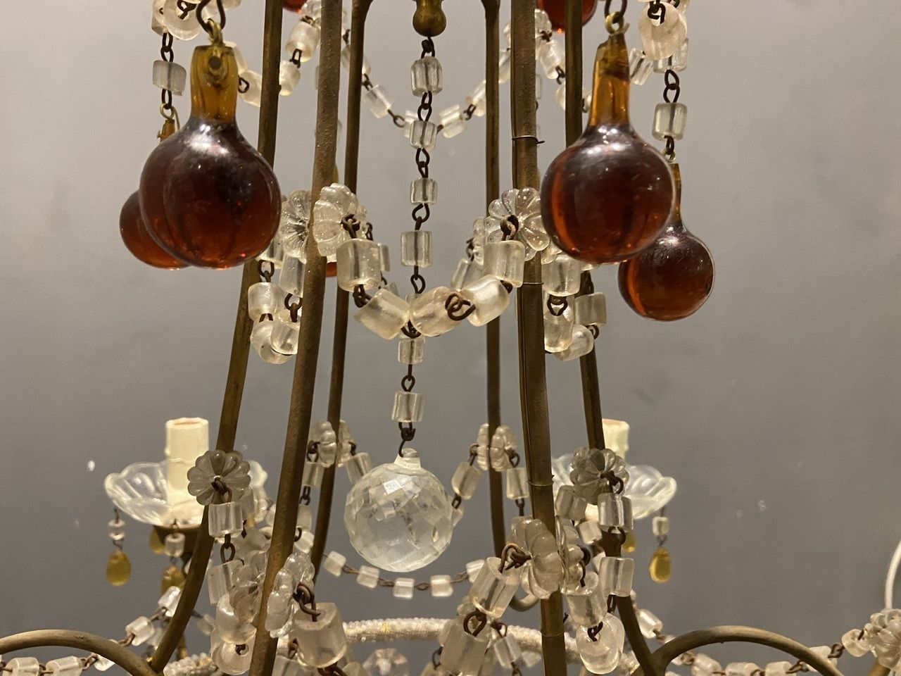 Large Antique Macaroni Crystal Beaded Chandelier 1940’s photo vinterior