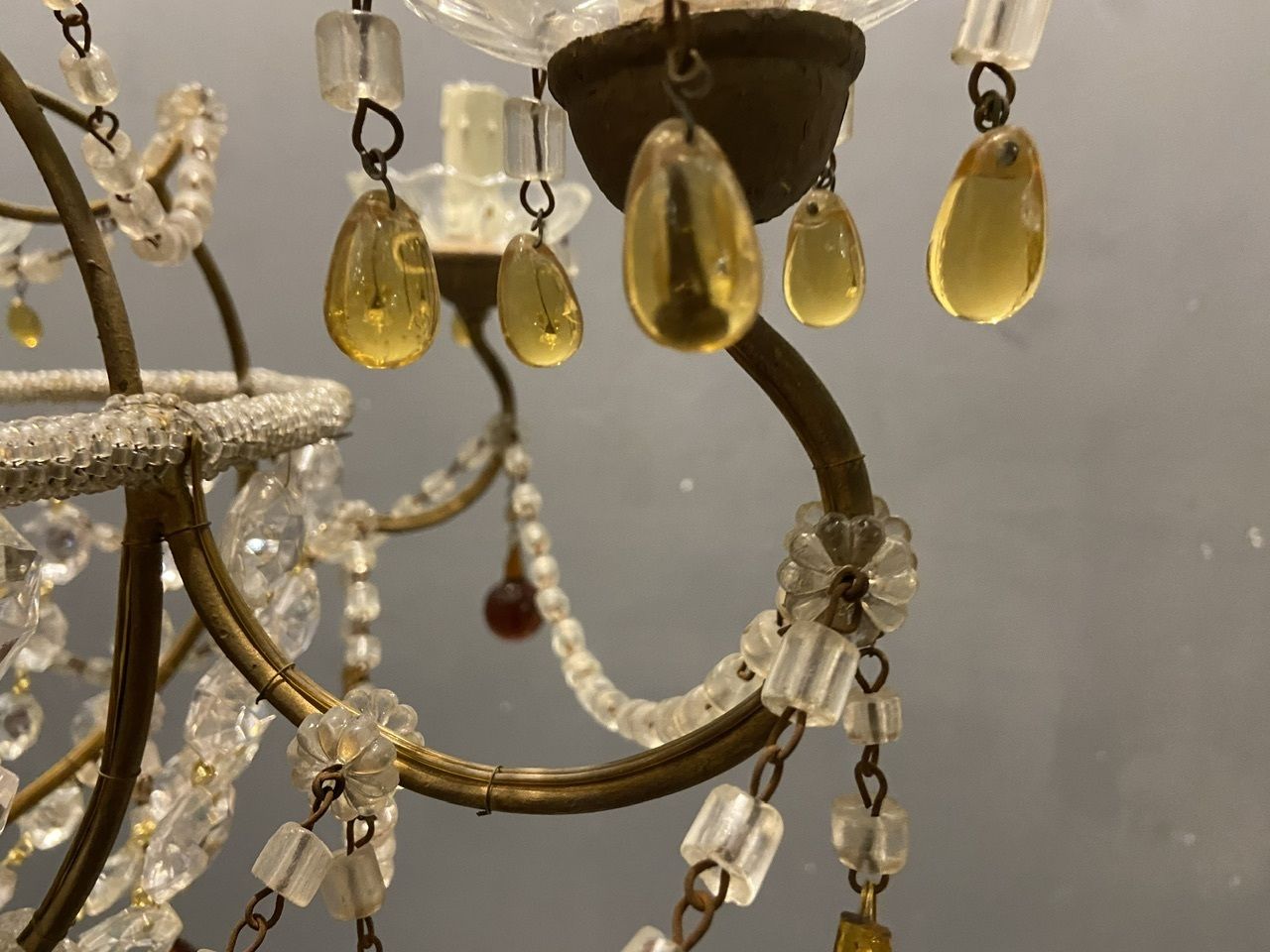 Large Antique Macaroni Crystal Beaded Chandelier 1940’s photo buy
