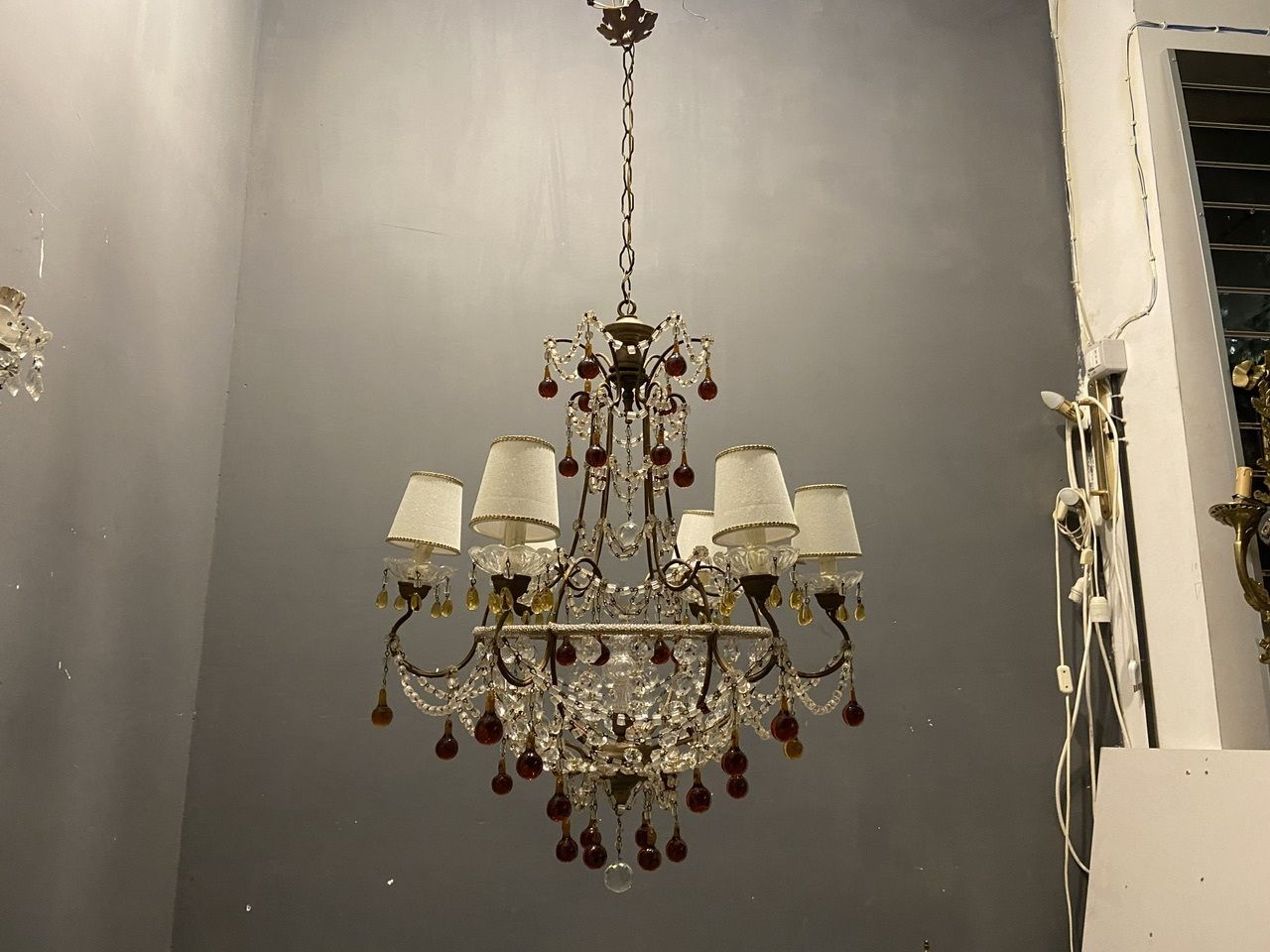 1350.0 Large Antique Macaroni Crystal Beaded Chandelier 1940’s photo