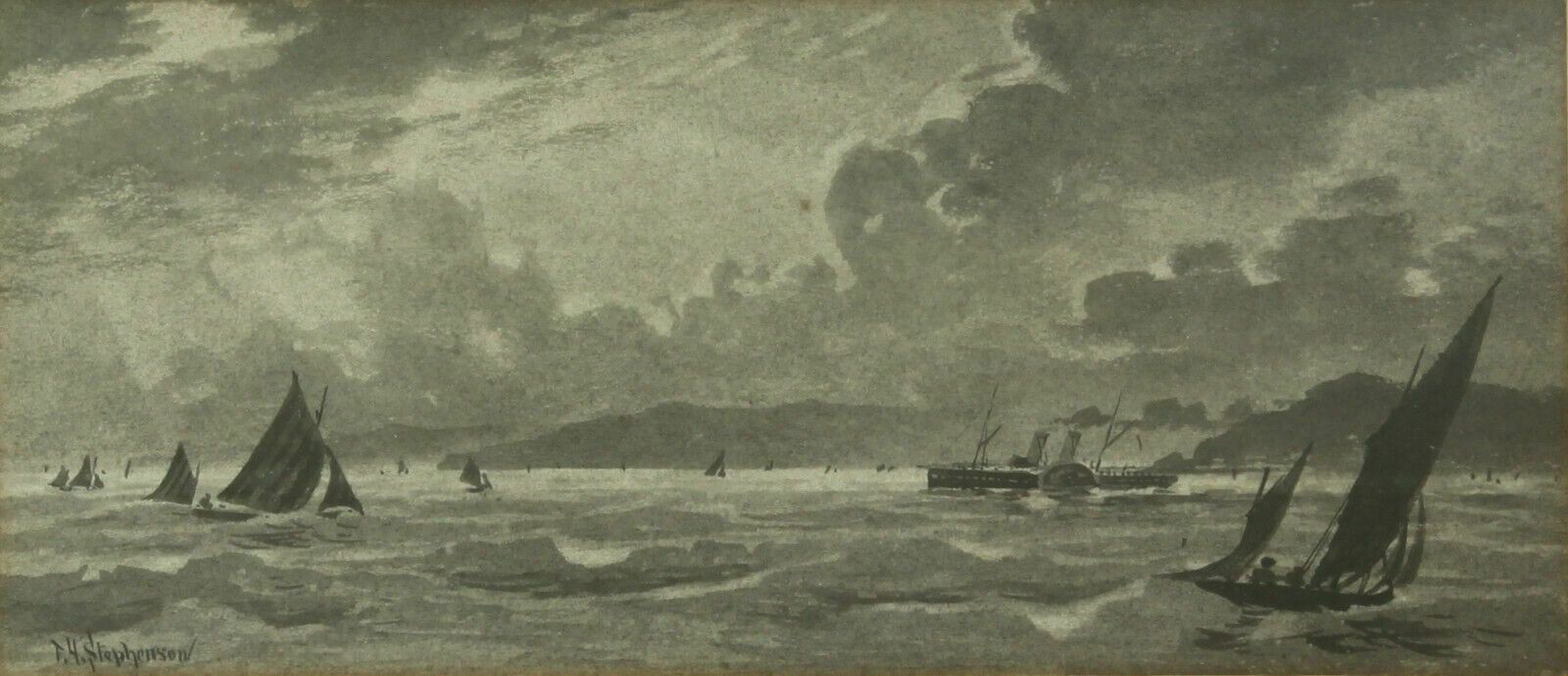 Pen And Ink By T H Stephenson. Sailing Boats And A Paddle Steamer photo furniture