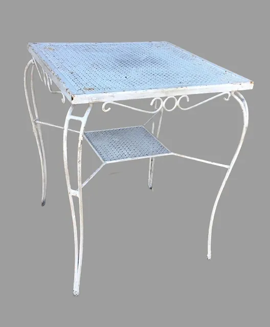 Mid Century Wrought Iron White Garden  Bistrotable, 1950s, French