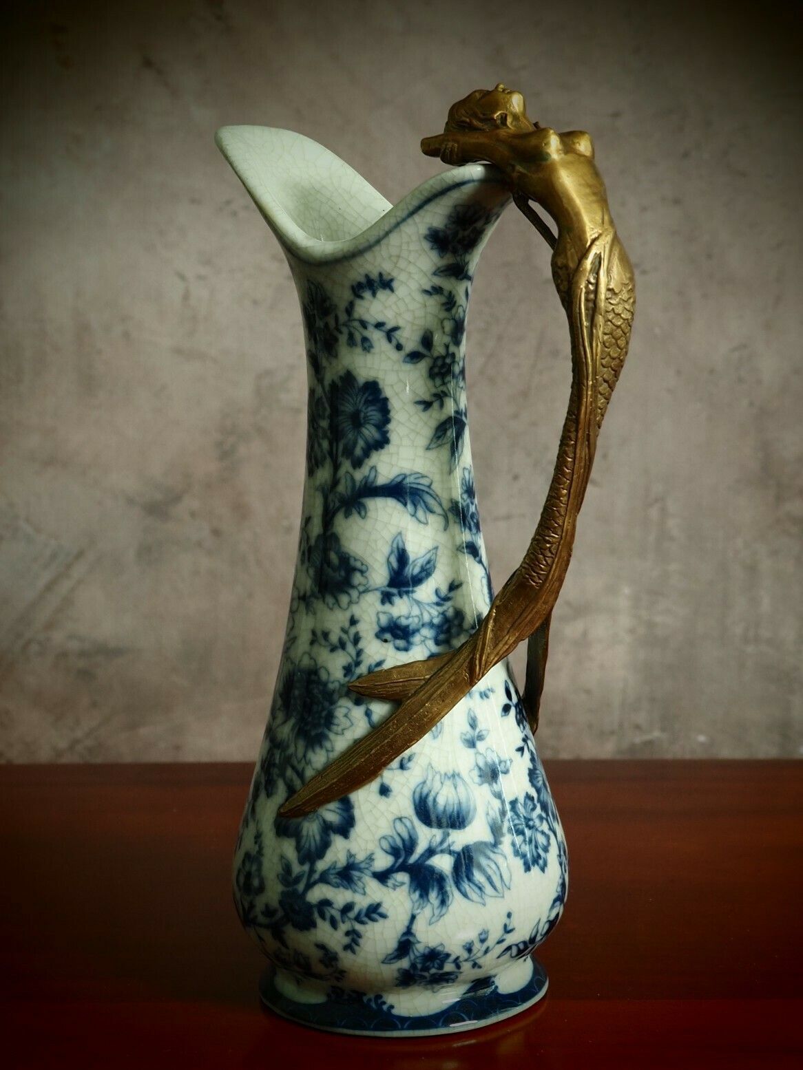Antique Art Nouveau Porcelain And Bronze Mermaid Decanter photo for sale