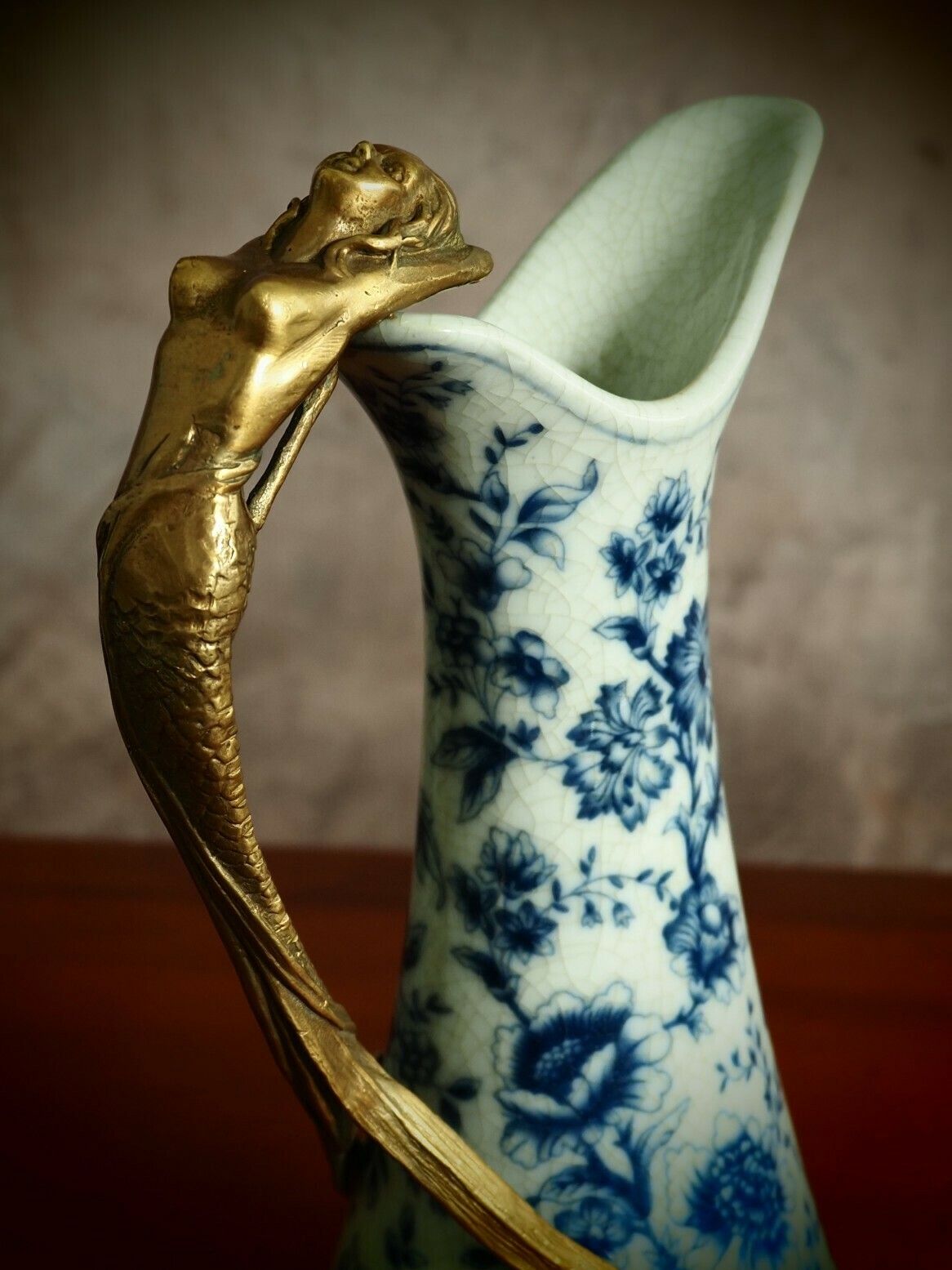 Antique Art Nouveau Porcelain And Bronze Mermaid Decanter photo 203.0