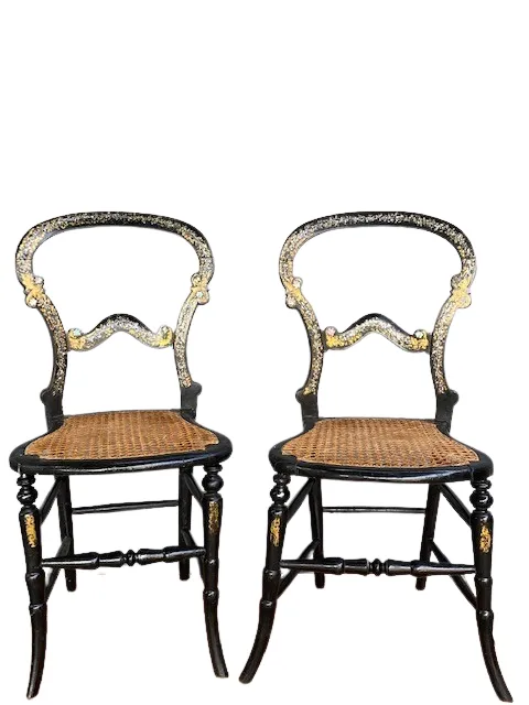 photo buy Pair Of 19th Century Ebonised Victorian Side Chairs, English C. 1860