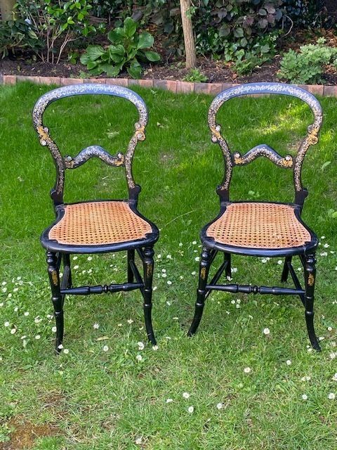 photo furniture Pair Of 19th Century Ebonised Victorian Side Chairs, English C. 1860