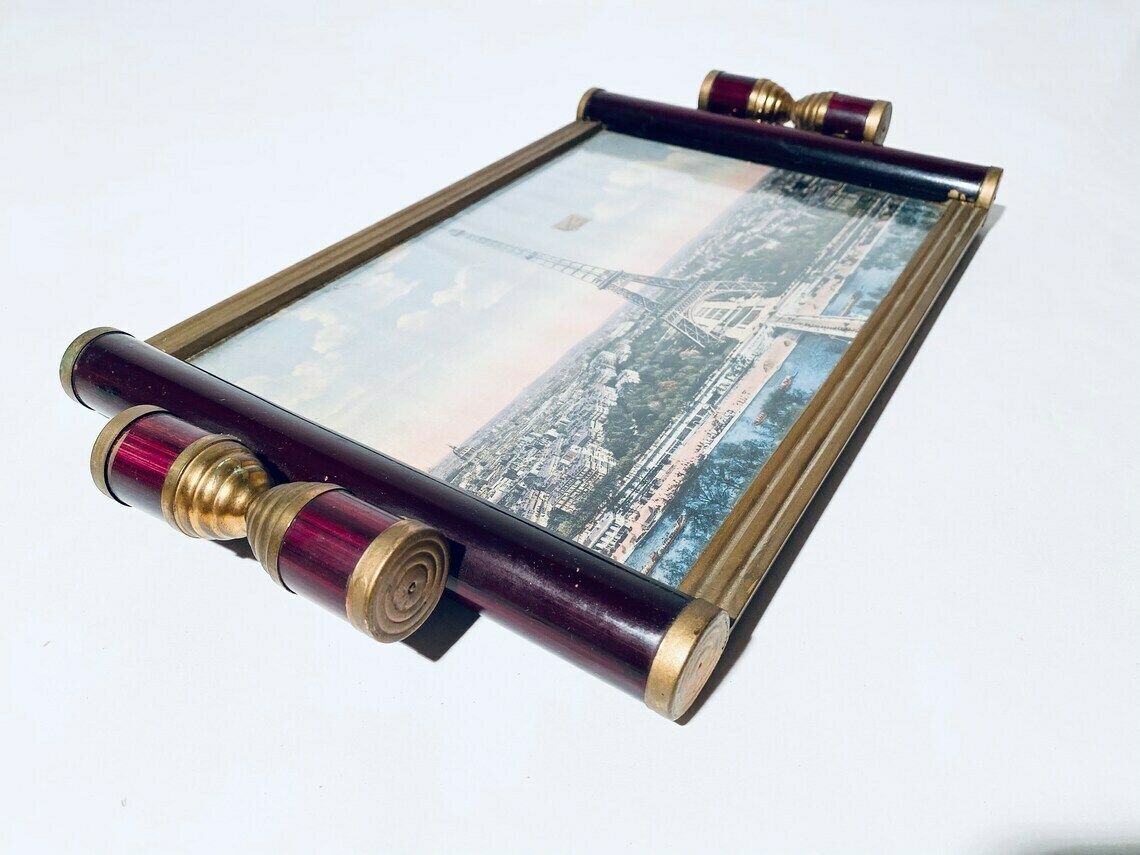 Art Deco Paris Eiffel Tower Wooden Serving Tray / Vintage Souvenir France photo buy