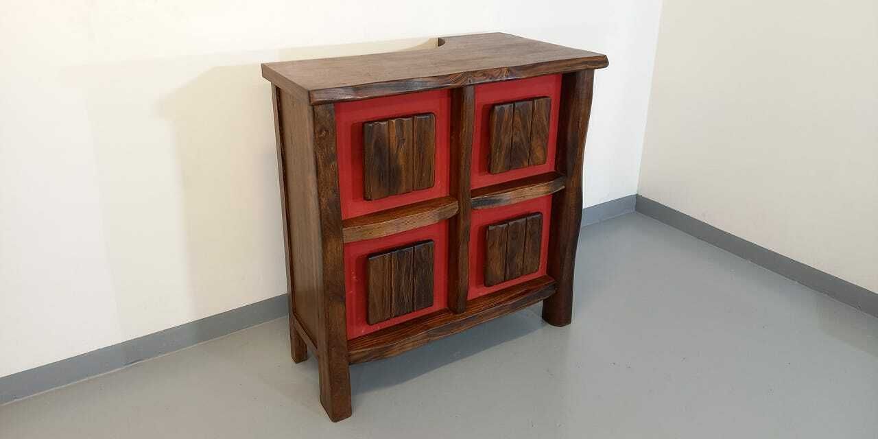 Vintage Aranjou Luminous Brutalist Bar Cabinet From The 50s 60s In Solid Elm photo for sale