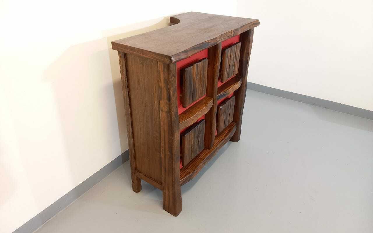 photo furniture Vintage Aranjou Luminous Brutalist Bar Cabinet From The 50s 60s In Solid Elm