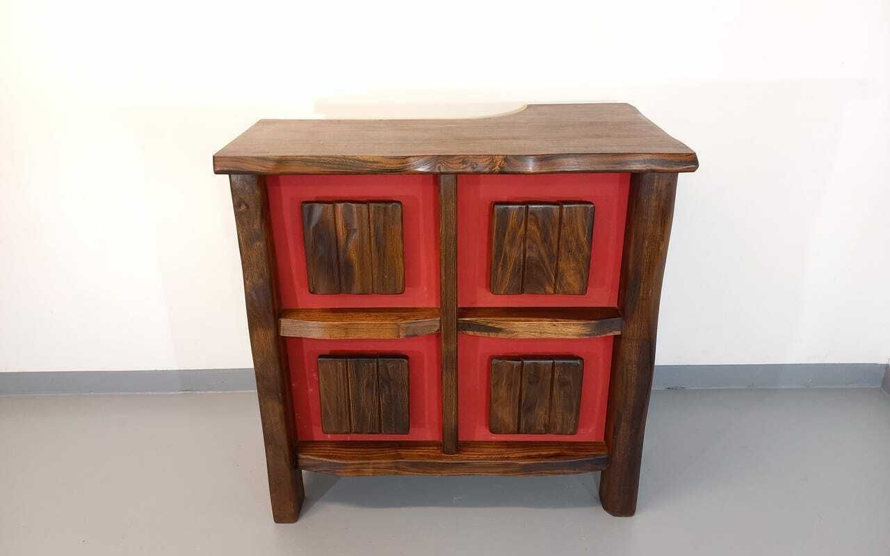 Furniture Vintage Aranjou Luminous Brutalist Bar Cabinet From The 50s 60s In Solid Elm photo