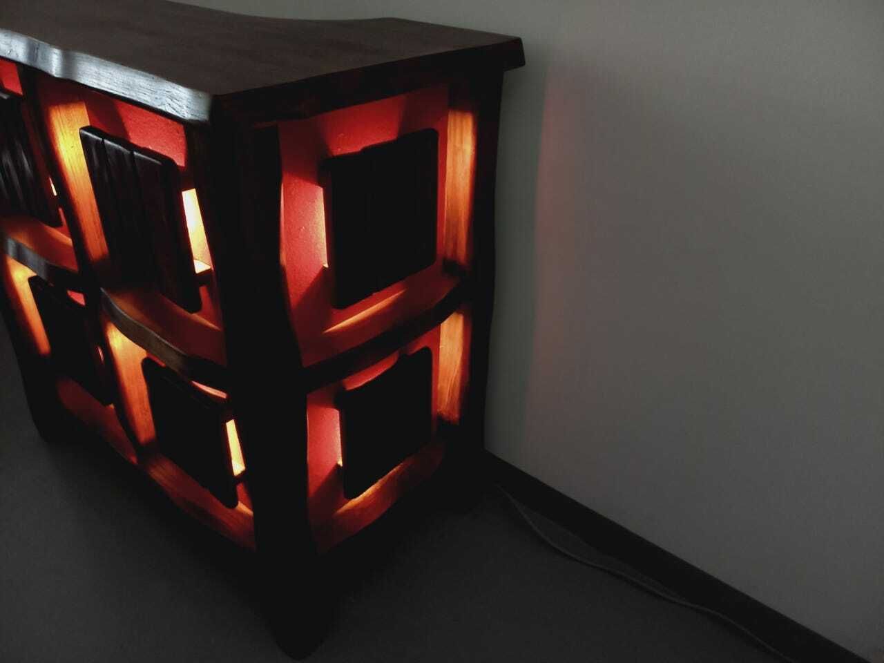 photo vintage Vintage Aranjou Luminous Brutalist Bar Cabinet From The 50s 60s In Solid Elm