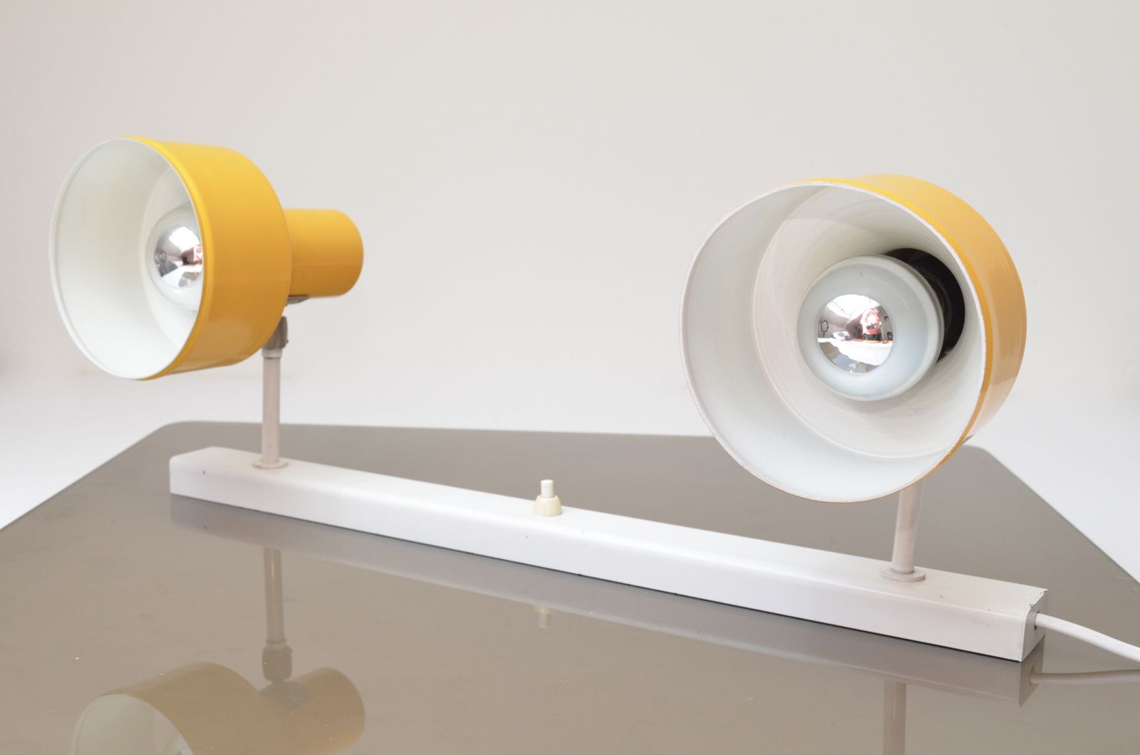 Vintage Dutch Metal Yellow Wall Lamp With Double Spots By Anvia Almelo, 1960s photo furniture