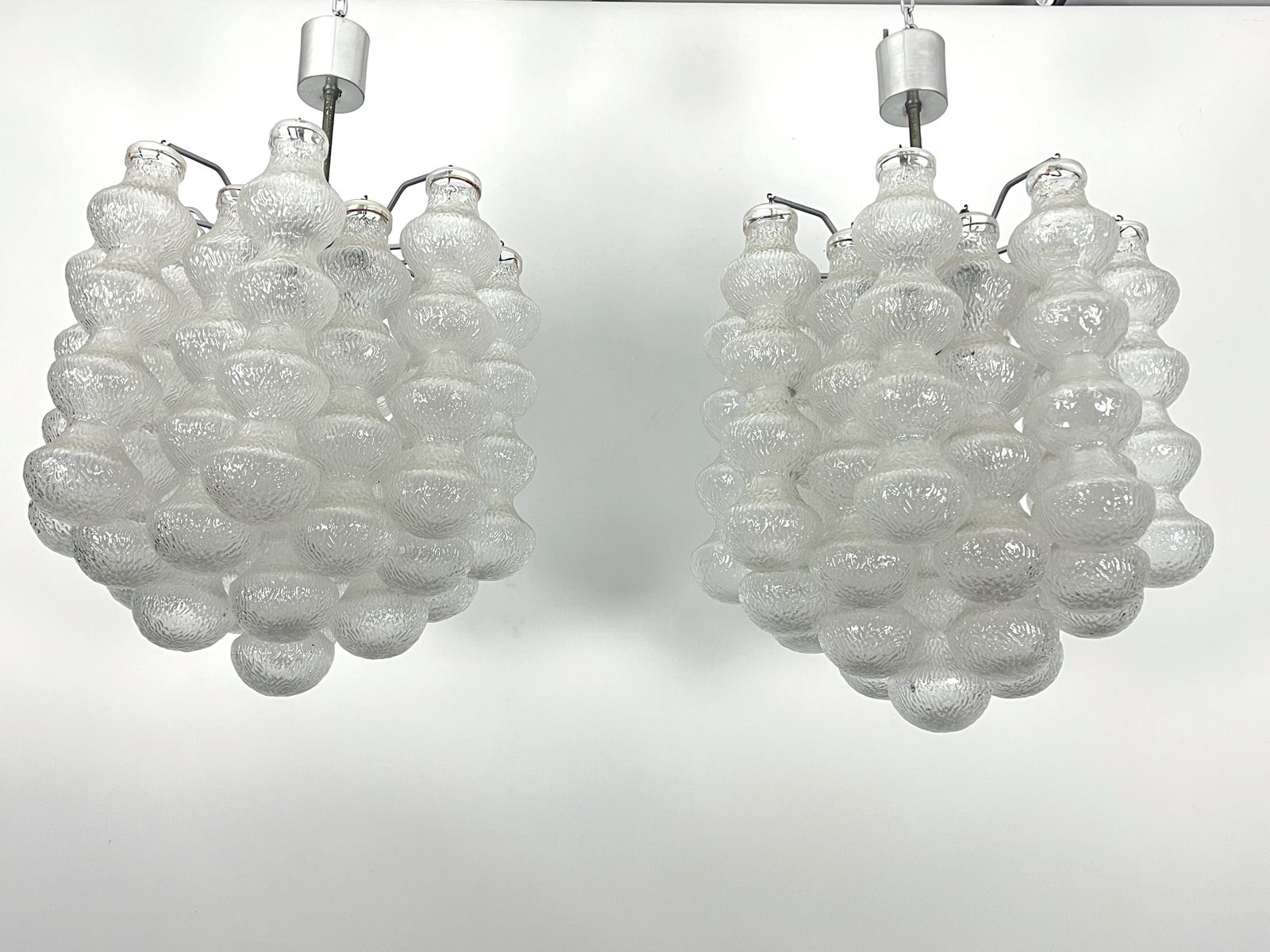Pair Of Mid Century Murano Bubble Glass Chandeliers. Italy 1960s photo for sale