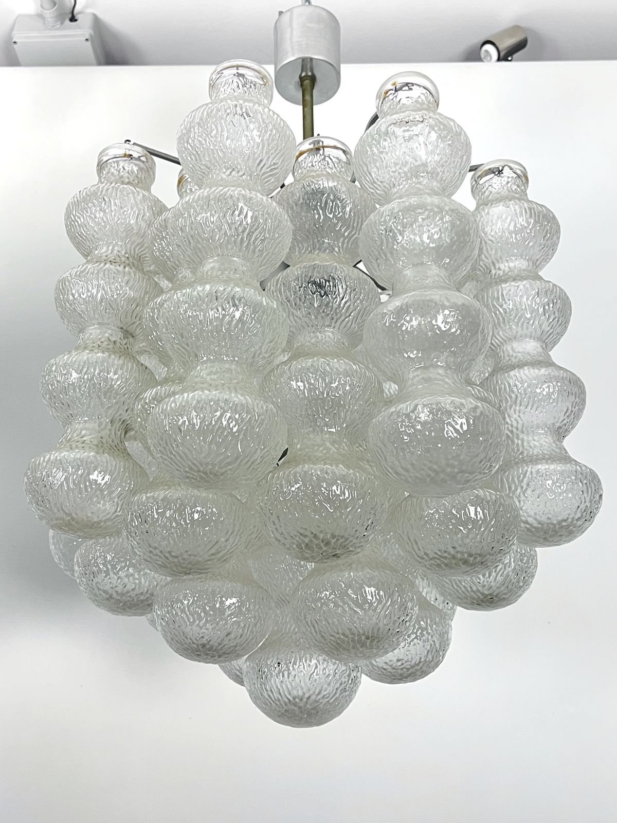 Pair Of Mid Century Murano Bubble Glass Chandeliers. Italy 1960s photo vintage