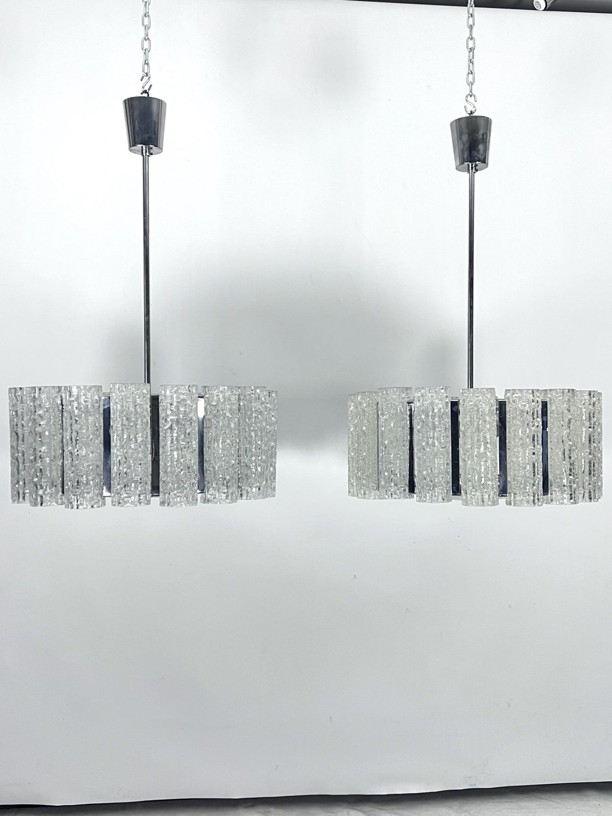 photo for sale Set Of Two Mid Century Murano Glass Element Chandeliers. Italy 1960s