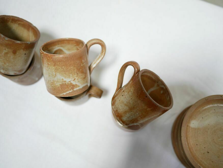 Series Of 8 Vintage Stoneware Cups And Saucers photo vintage