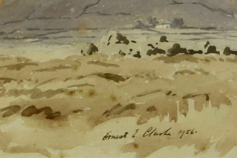 Watercolour By Ernest E Clarke. Titled "Bowfell And Crinkle Crags" photo for sale