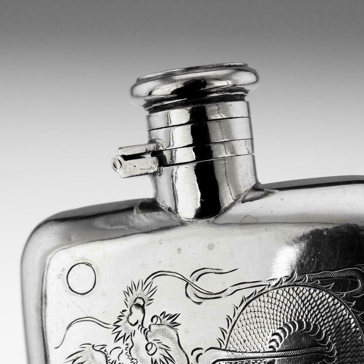 20th Century Chinese Solid Silver Hip Flask, Canton, C.1920 photo Home Decor