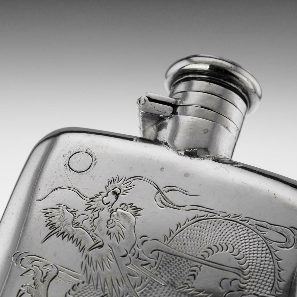 20th Century Chinese Solid Silver Hip Flask, Canton, C.1920 photo 1195.0
