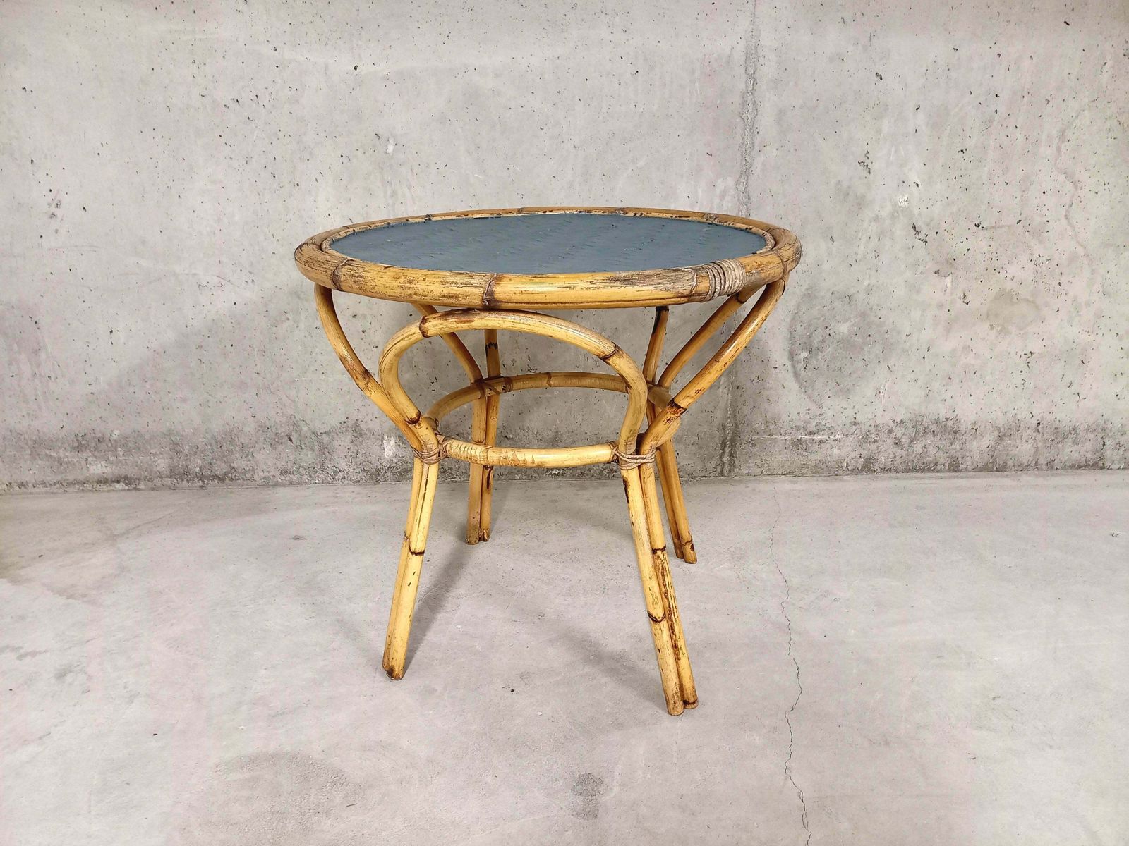 Round Rattan Side Table, 1960s