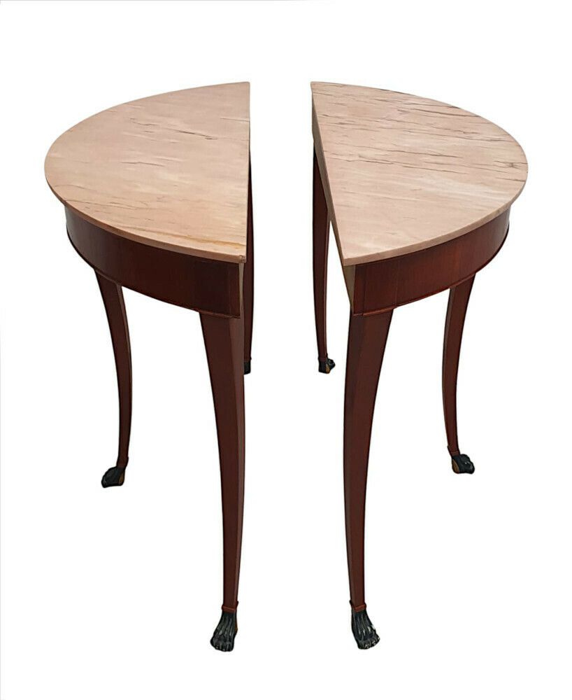 A Very Rare Pair Of Early 20th Century Marble Topped Console Tables photo for sale