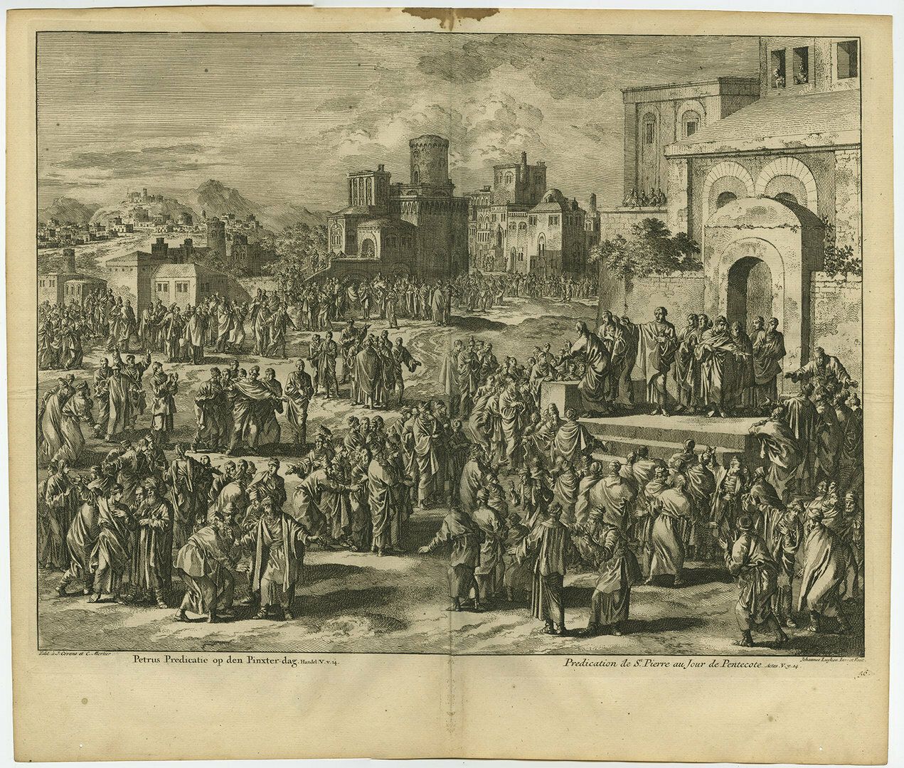 Antique Bible Print Of Peter's Sermon At Pentecost