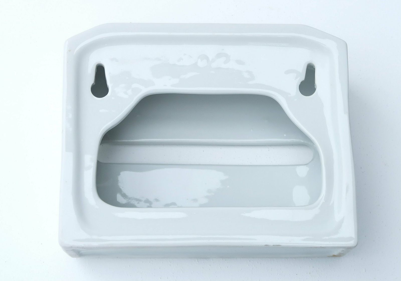 French White Porcelain Toilet Paper Dispenser, Floral Decor, 1970s / Bathroom, White, Pink photo vinterior