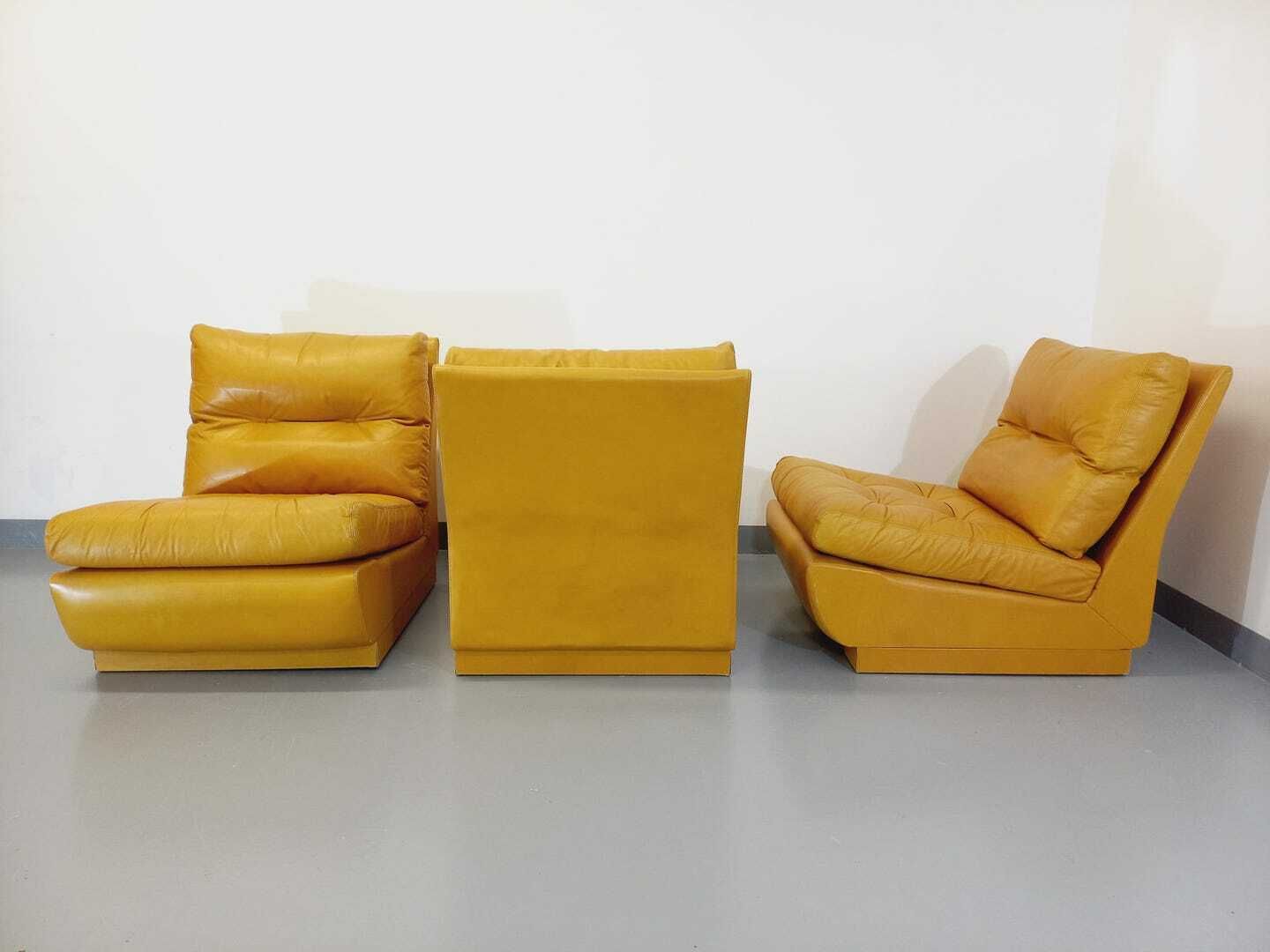 3 fauteuils Roche Bobois en cuir photo vintage