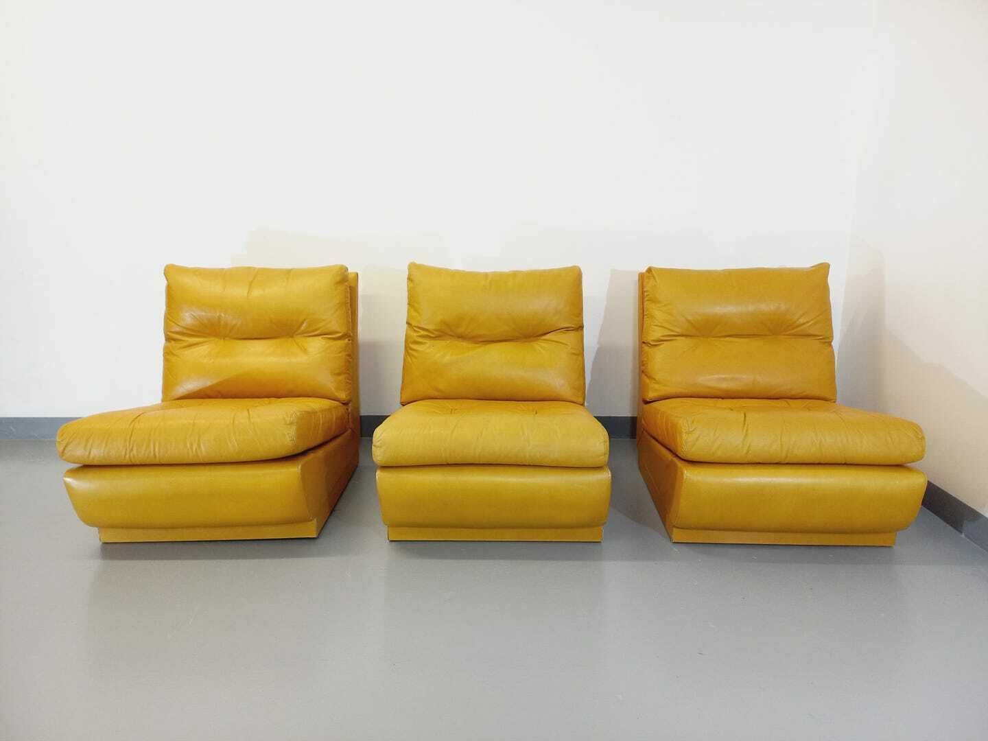 photo vinterior 3 fauteuils Roche Bobois en cuir