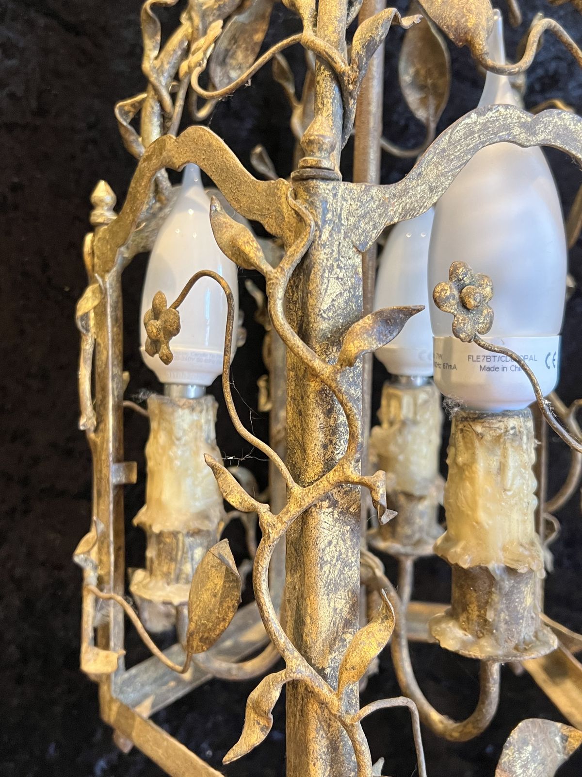 photo for sale Italian Gilt Three Light Antique Lantern