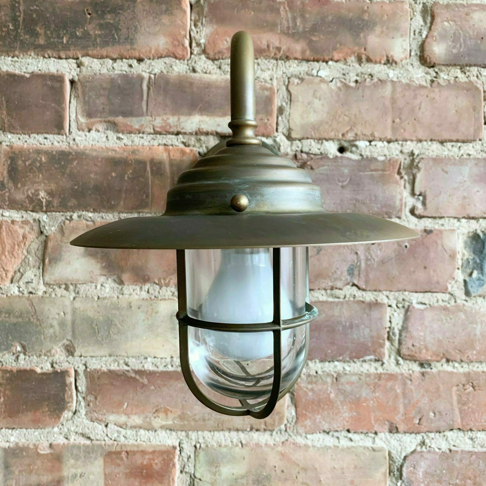 Contemporary Small Aged Brass Swan Neck Shaded Caged Wall Light photo buy